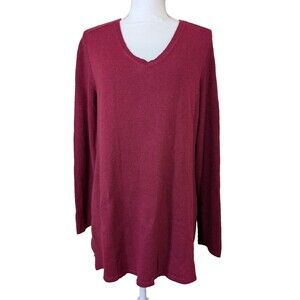J Jill Women’s M Red Tunic Sweater V-Neck Lightweight Ribbed Knit